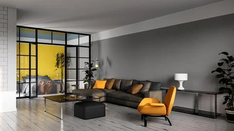 Living room 3d render Stock Illustration