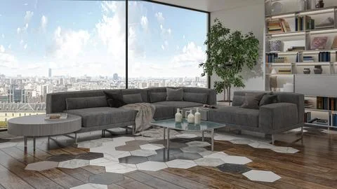 Living room 3d render Stock Illustration