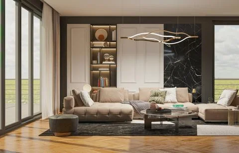 Living room 3d render Stock Illustration