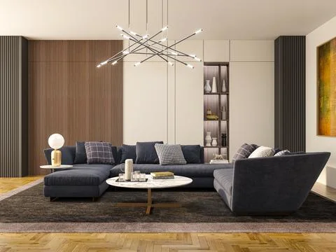 Living room 3d render Stock Illustration