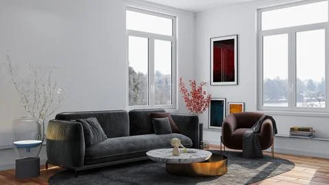 Living room 3d render Stock Illustration