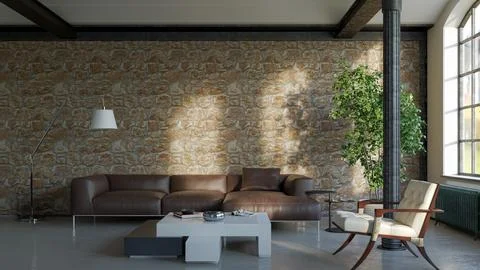Living room 3d render Stock Illustration