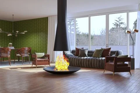 Living room 3d render Stock Illustration