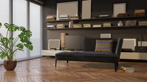 Living room 3d render Stock Illustration