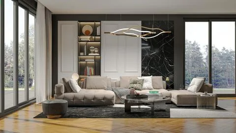 Living room 3d render Stock Illustration