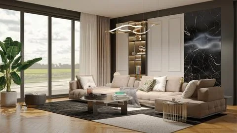 Living room 3d render Stock Illustration