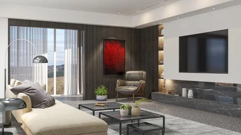 Living room 3d render Stock Illustration