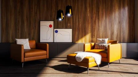 Living room 3d render Stock Illustration