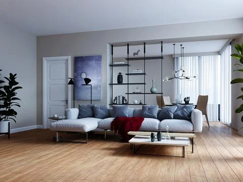 Living room 3d render Stock Illustration