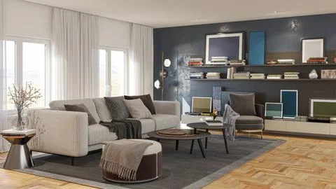 Living room 3d render Stock Illustration