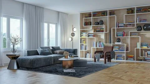 Living room 3d render Stock Illustration