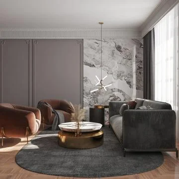 Living room 3d render Illustrazione stock