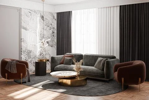 Living room 3d render Stock Illustration