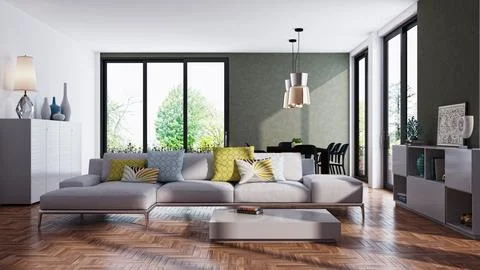 Living room 3d render Stock Illustration