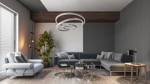 Living room 3d render Stock Illustration