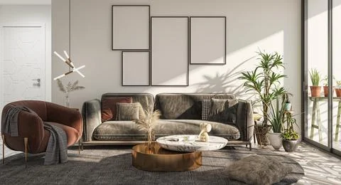 Living room 3d render Stock Illustration
