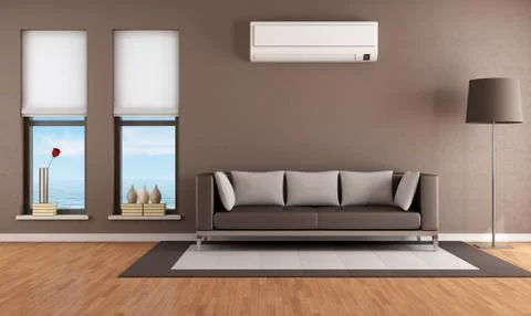 Living room with air conditioner Stock Illustration