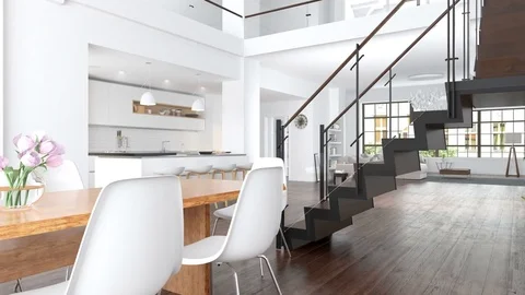 Living room and kitchen interior Stock Footage