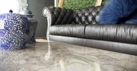 Living room close up 3d render image Illustrazione stock