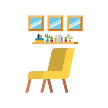 Living room with couch and stack of books Illustrazione stock