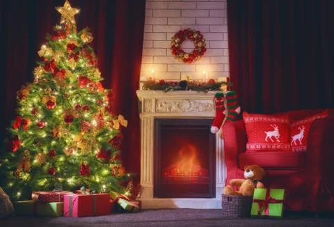 Living room decorated for Xmas Stock Photos