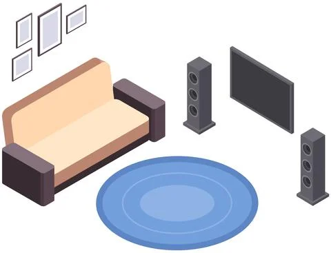 Living room design layout. Interior and arrangement of furniture in apartment 库存插图