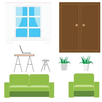 Living room elements set. flat vector illustration 스톡 일러스트