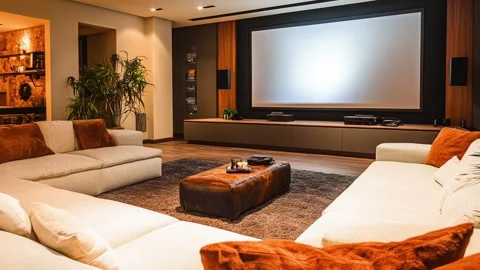 Living room with fireplace Video stock 285806946