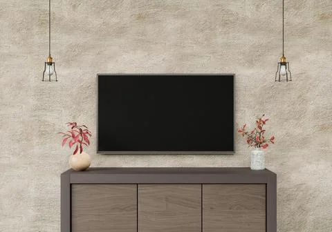 The living room has a storage table and a TV. Stock Illustration