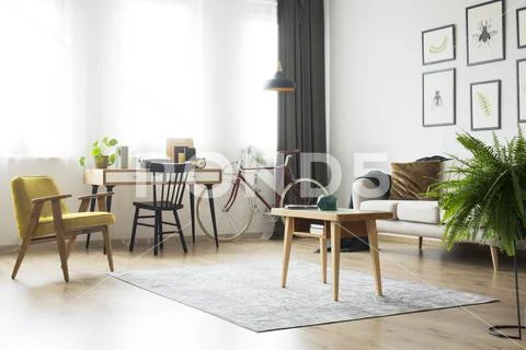 Living room with home office Stock Photos
