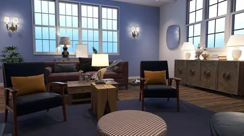 Living room interior. 3d rendering, 3d illustration. Stock Illustration