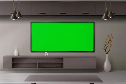 Living room interior 3d vector project with tv set Stock Illustration
