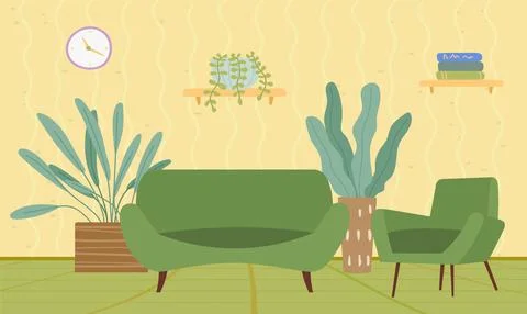 Living room interior design elements sofa and armchair. Soft couch with chair Stock Illustration