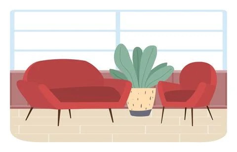 Living room interior design elements sofa and armchair. Soft couch with chair Stock Illustration