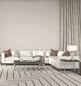 Living room interior design. Hampton style. Mockup white wall in luxury home Stock Illustration