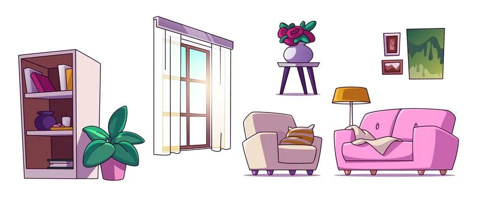 Living room interior elements Stock Illustration