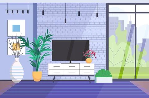 Living room interior empty no people home modern apartment design horizontal Stock Illustration
