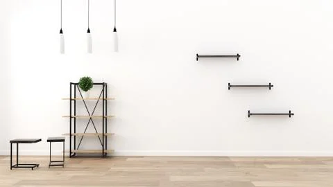 Living Room Interior on empty white wall background - minimal design, 3D rend Stock Illustration