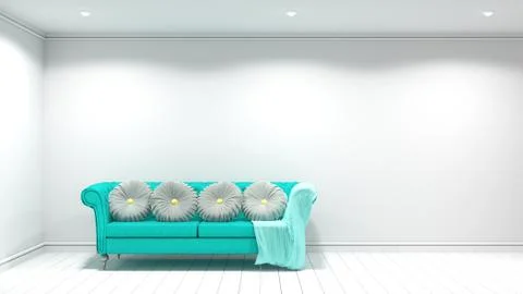 Living Room Interior on empty white wall background - minimal design, 3D rend Stock Illustration
