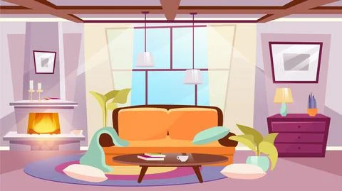 Living room interior flat vector illustration Illustrazione stock