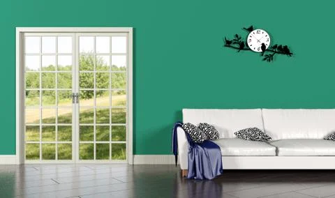 Living room interior with green wall Stock Illustration