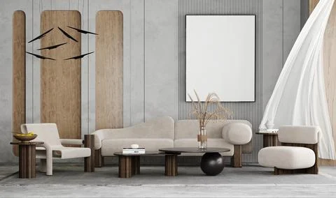 Living room interior grey empty frame  mock up, modern furniture and decorat Stock Illustration