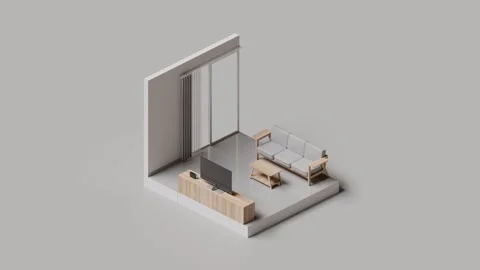 Living Room Interior Isometric 3D Render Animation Stock Footage 273956812