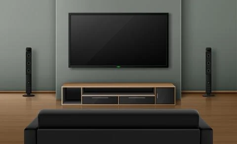 Living room interior with sofa back view and tv Stock Illustration