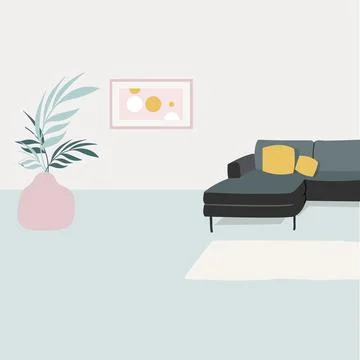 Living room interior with sofa flat design Stock Illustration