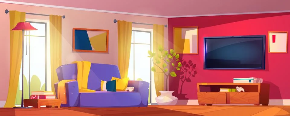 Living room interior, sofa, tv and play console Stock Illustration
