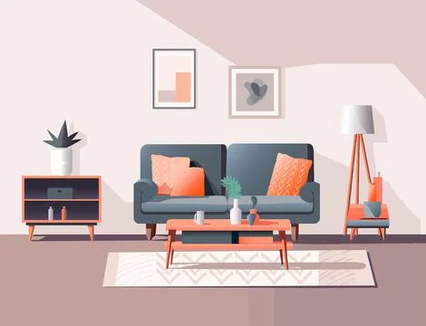 Living room interior. Vector banner. Stock Illustration