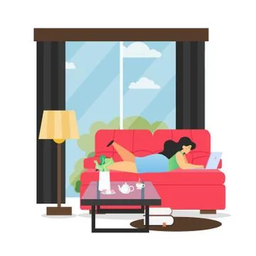 Living room interior, vector flat style design illustration Stockillustratie