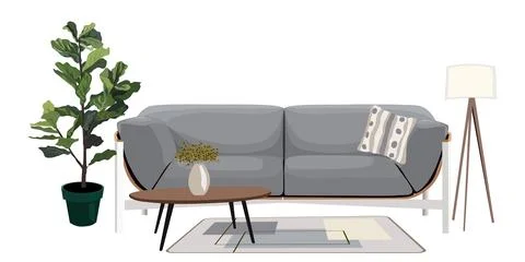 Living room interior Vector illustration on white. Illustrazione stock