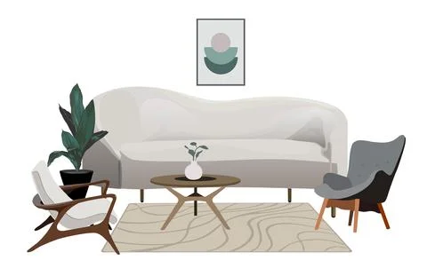 Living room interior Vector illustration on white. Stock Illustration